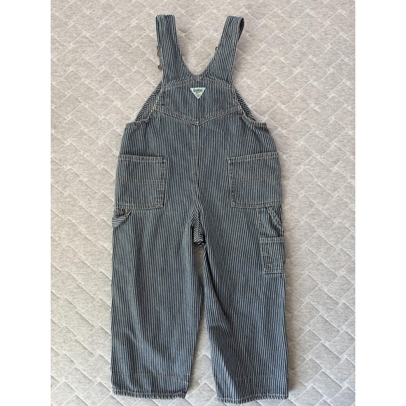 Vintage OshKosh B'gosh Overalls Boys 4T Toddler Blue White Striped Denim Bib - Picture 2 of 4